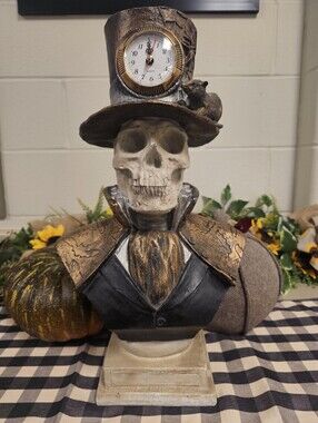 Vintage Halloween skeleton clock bust with rat rare 18" steampunk dark academia